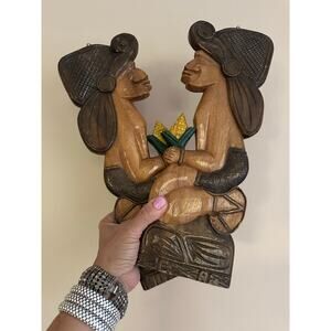 2 Vintage Hand Carved Wood Wall Hanging set Honduras  folk art figures plaques
